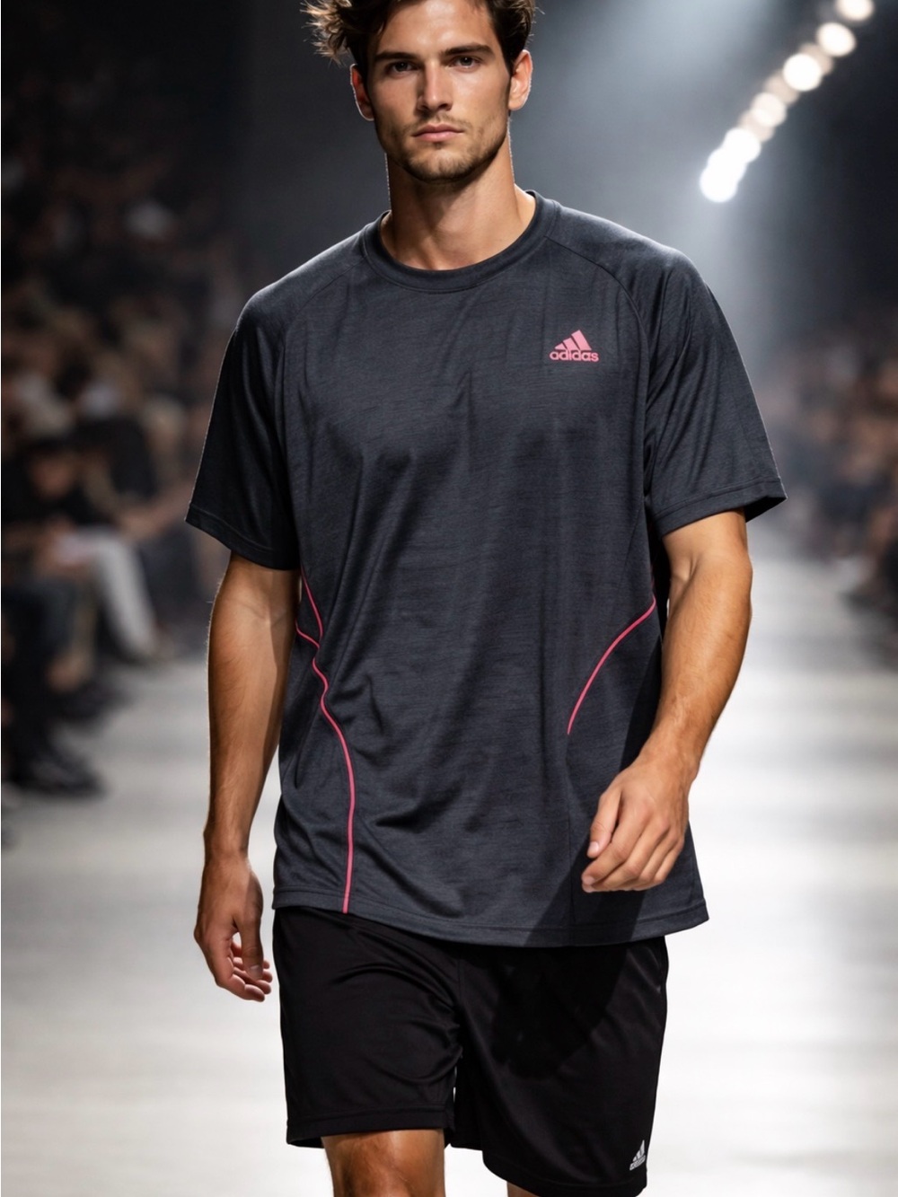 NWT Adidas Charcoal Tee with Pink Highlights